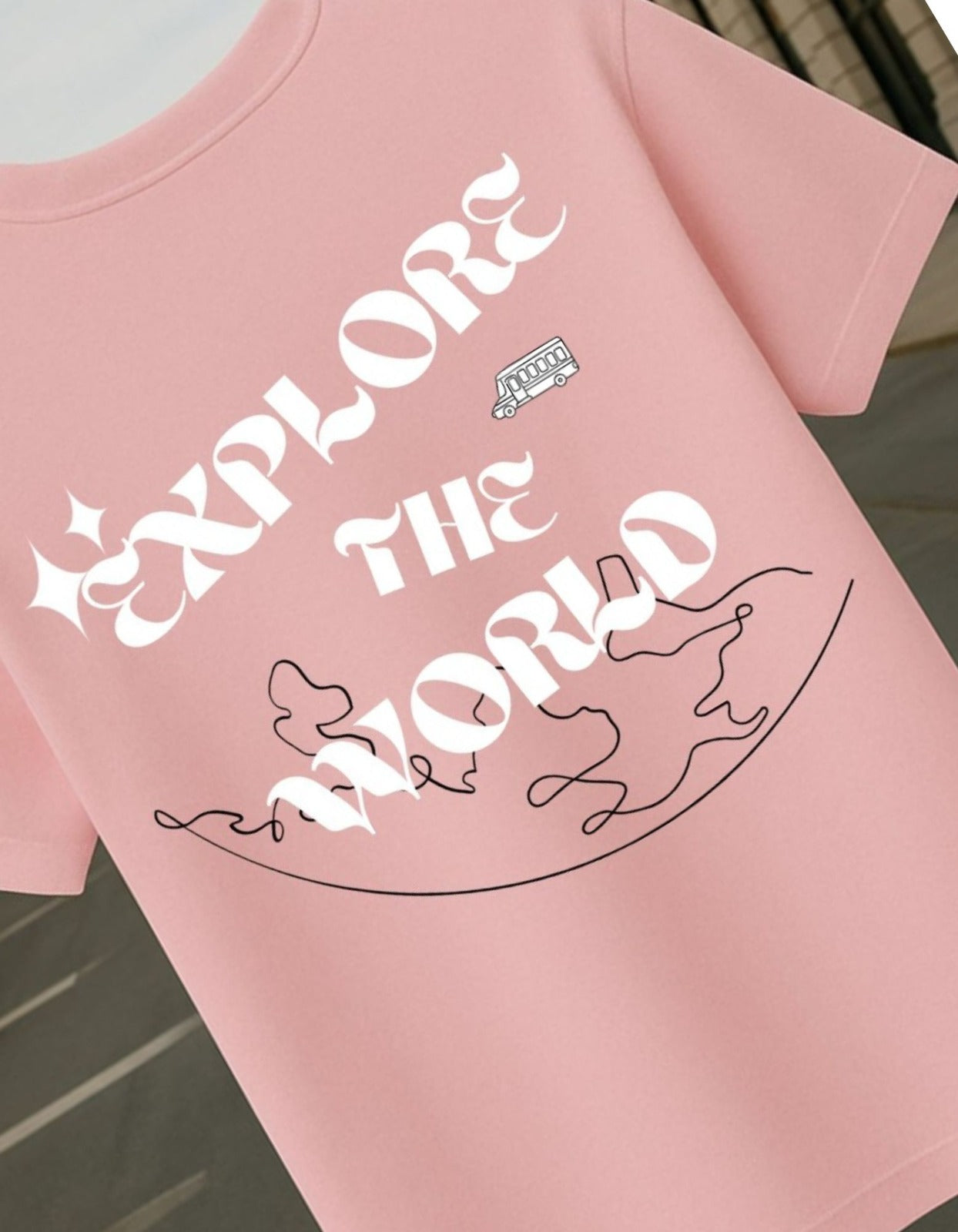 PINK PREMUIM OVERSIZED FRENCH TERRY T-SHIRT 240 GSM QUOTE EXPLORE THE WORLD