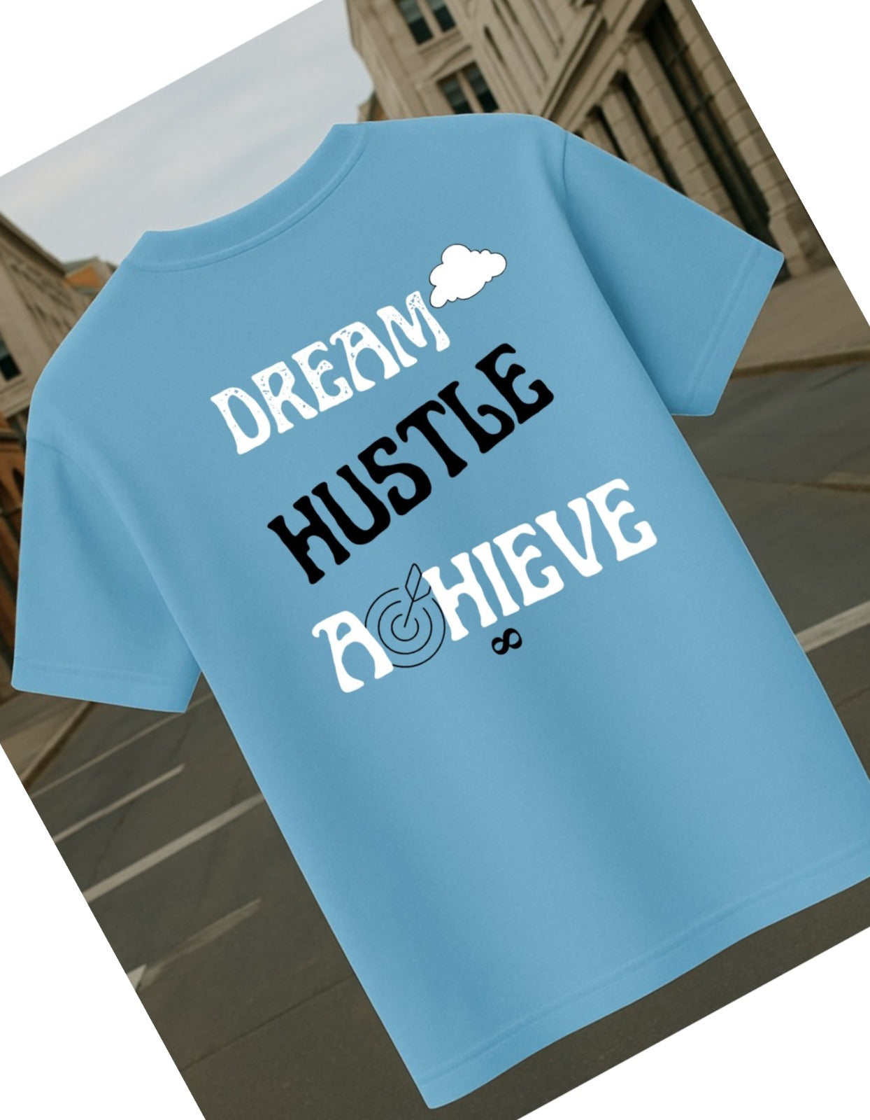 SKY BLUE PREMIUM OVERSIZED FRENCH TERRY T-SHIRT 240 GSM - HUSTLE