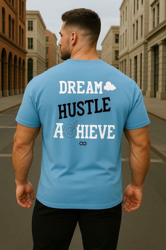 SKY BLUE PREMIUM OVERSIZED FRENCH TERRY T-SHIRT 240 GSM - HUSTLE