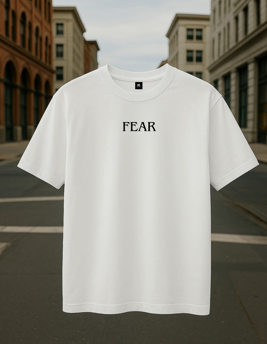 FEAR X WHITE OVESIZED PREMIUM QUALITY A1 FRENCH TERRY T-SHIRTS 240 GSM .