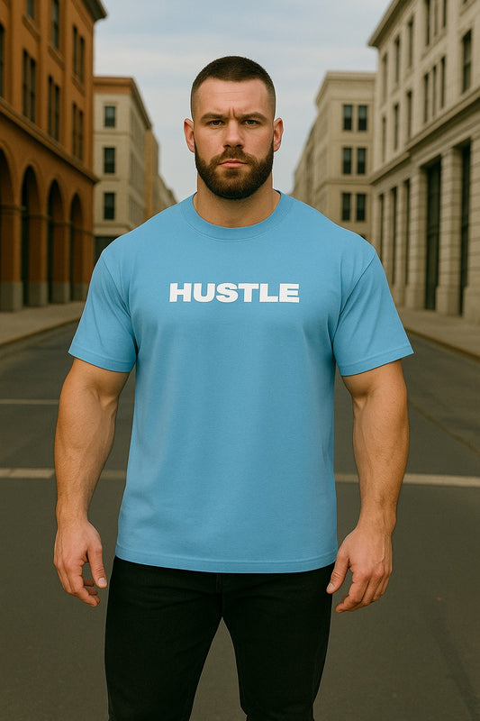 SKY BLUE PREMIUM OVERSIZED FRENCH TERRY T-SHIRT 240 GSM - HUSTLE