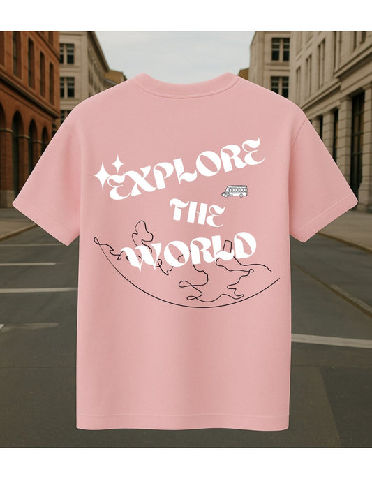 PINK PREMUIM OVERSIZED FRENCH TERRY T-SHIRT 240 GSM  QUOTE EXPLORE THE WORLD